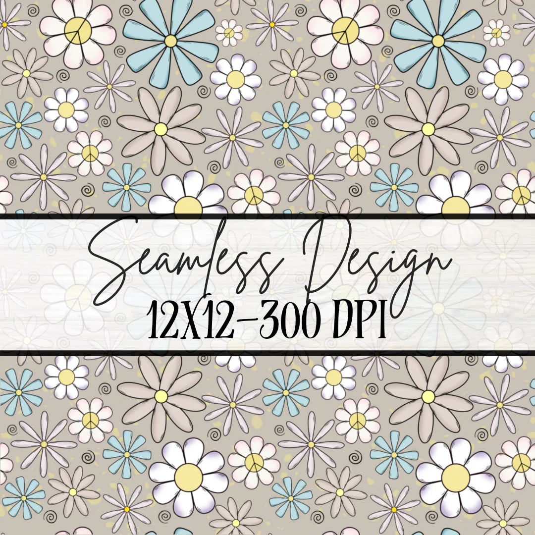 Retro Flowers Gray Seamless- Small Print